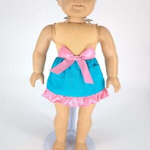 Unbranded Electric Blue & Pink Tie Around Apron with a Pocket for 18" Dolls GUC